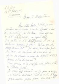 Carta dirigida a Aniela Rubinstein. Barcelona (España), 06-03-1964