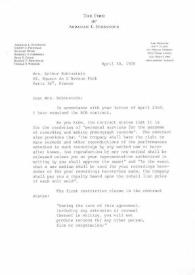 Carta dirigida a Aniela Rubinstein. Nueva York, 30-04-1970
