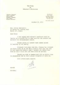 Carta dirigida a Aniela Rubinstein. Nueva York, 10-10-1972