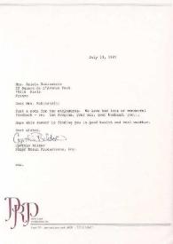 Carta dirigida a Aniela Rubinstein. Nueva York, 23-07-1987