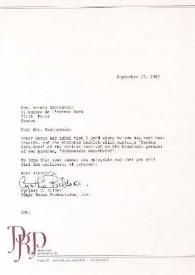 Carta dirigida a Aniela Rubinstein. Nueva York, 17-09-1987