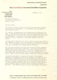 Carta dirigida a Aniela Rubinstein. Tel Aviv (Israel), 09-12-1976