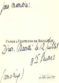 Tarjeta de visita dirigda a Aniela y Arthur  Rubinstein. París (Francia)
