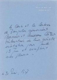 Carta dirigida a Aniela y Arthur Rubinstein. París (Francia), 31-05-1957