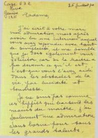 Carta dirigida a Aniela Rubinstein. Ginebra (Suiza), 25-07-1970