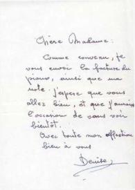 Carta dirigida a Aniela Rubinstein. Ginebra (Suiza), 13-11-1973