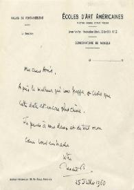 Carta dirigida a Aniela y Arthur Rubinstein. Fontainebleau (Francia), 25-07-1960