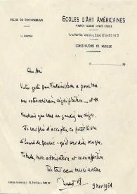 Carta dirigida a Arthur Rubinstein. Fontainebleau (Francia), 09-11-1964