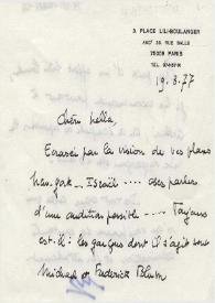 Carta dirigida a Aniela Rubinstein. París (Francia), 19-03-1977