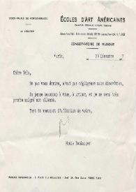 Carta dirigida a Aniela Rubinstein. París (Francia), 30-12-1977