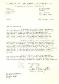 Carta dirigida a Arthur Rubinstein. Londres (Inglaterra), 14-02-1961