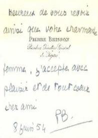 Tarjeta dirigida a Arthur Rubinstein. París (Francia), 08-06-1954