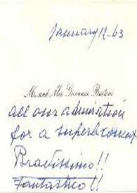 Tarjeta dirigida a Arthur Rubinstein, 12-01-1963