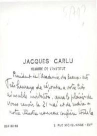 Tarjeta de visita dirigida a Aniela y Arthur Rubinstein. París (Francia)