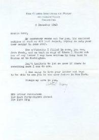 Carta dirigida a Aniela Rubinstein. Filadelfia (Pensilvania), 03-12-1940