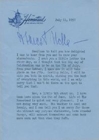 Carta dirigida a Aniela Rubinstein. Hot Springs (Virginia), 11-07-1957