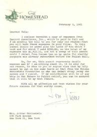 Carta dirigida a Aniela Rubinstein. Hot Springs (Virginia), 06-02-1961