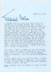 Carta dirigida a Aniela Rubinstein, 21-03-1974