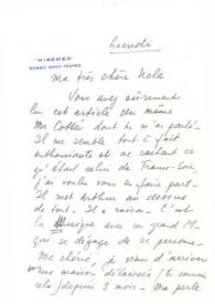 Carta dirigida a Aniela Rubinstein. Saint -Tropez (Suiza)