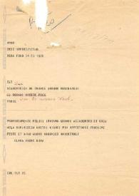 Telegrama dirigido a Arthur Rubinstein. Roma (Italia), 23-12-1971