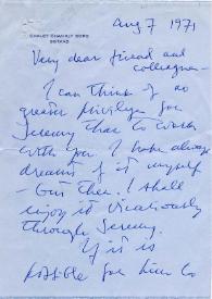 Carta dirigida a Arthur Rubinstein. Gstaad (Suiza), 07-08-1971