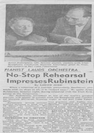 Pianist Lauds Orchestra : No-Stop Rehearsal Impresses Rubinstein
