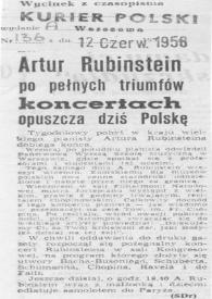 Artur (Arthur) Rubinstein po pelnych triumfòw koncertach opuszcza dzis Polske
