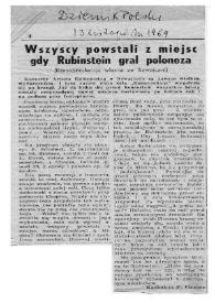 Wszyscy powstali z miejsc gdy Rubinstein gral poloneza: korespondencja wlasna ze Szwajcarii.