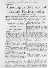 Concert : Incomparable art of Arthur Rubenstein (Rubinstein)