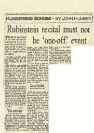 Rubinstein recital must not be 'one-off' event