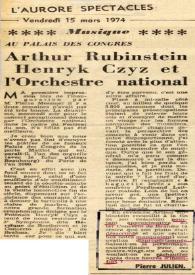 Au Palais des Congrès : Arthur Rubinstein, Henryk Czyz et l'Orchestre national
