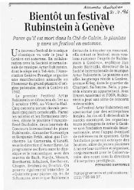 Bientôt un festival Rubinstein à Genève : Parce qu'il est mort dans la Cité de Calvin, le pianiste y aura un festival en automne.