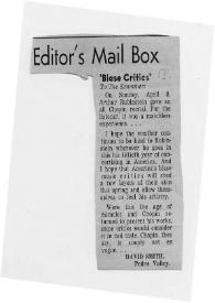 Editor's mail box : 'Blase Critics'