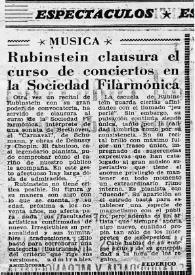 Rubinstein clausura el curso de conciertos en la Sociedad Filarmónica