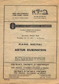 Programa de concierto del pianista Arthur Rubinstein : con la Israel Philharmonic Orchestra