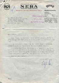 Carta dirigida a George Prutting (RCA). Oslo (Noruega), 12-11-1957