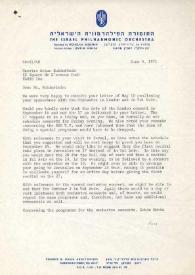 Carta dirigida a Arthur Rubinstein. Tel Aviv (Israel), 04-06-1971