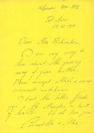 Carta dirigida a Aniela Rubinstein. Tel Aviv (Israel), 19-10-1971