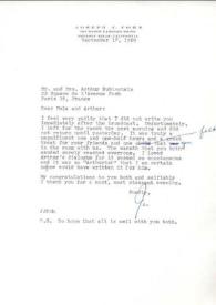 Carta dirigida a Aniela y Arthur Rubinstein. Beverly Hills, California (Estados Unidos), 18-09-1969