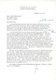 Carta dirigida a Aniela Rubinstein. Beverly Hills (California), 21-10-1971