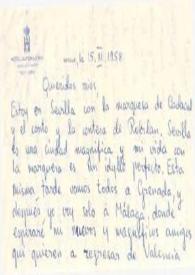 Carta dirigida a Aniela y Arthur Rubinstein. Sevilla (España), 15-11-1958