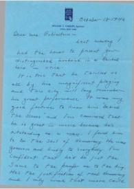 Carta dirigida a Aniela Rubinstein. Utica (Nueva York), 18-10-1946
