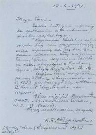 Carta dirigida a Aniela Rubinstein. Bayswater (Australia), 13-10-1947