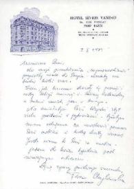 Carta dirigida a Aniela Rubinstein. París (Francia), 03-10-1981