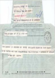 Telegrama dirigido a Arthur Rubinstein. Grimaud (Francia), 21-05-1971