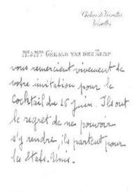 Tarjeta dirigida a Aniela y Arthur Rubinstein. París (Francia), 24 ; 25-06-1973