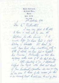 Carta dirigida a Aniela Rubinstein. Bath (Inglaterra), 08-09-1980