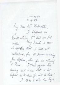 Carta dirigida a Aniela Rubinstein. Bath (Inglaterra), 05-04-1983
