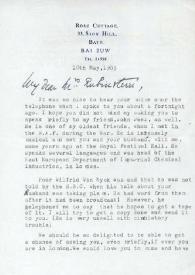 Carta dirigida a Aniela Rubinstein. Bath (Inglaterra), 10-05-1983