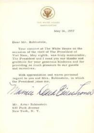 Carta dirigida a Arthur Rubinstein. Washington, 14-05-1957